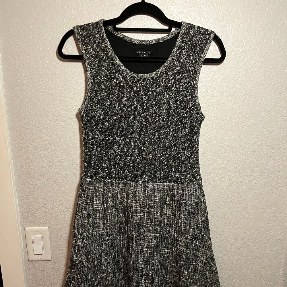 Theory Black Tweed Asymmetrical Seam Dress